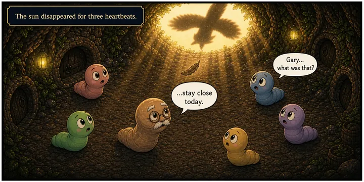 Comic panel: Gary sets out to climb the sky