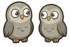 The Twins, two identical wide-eyed owls